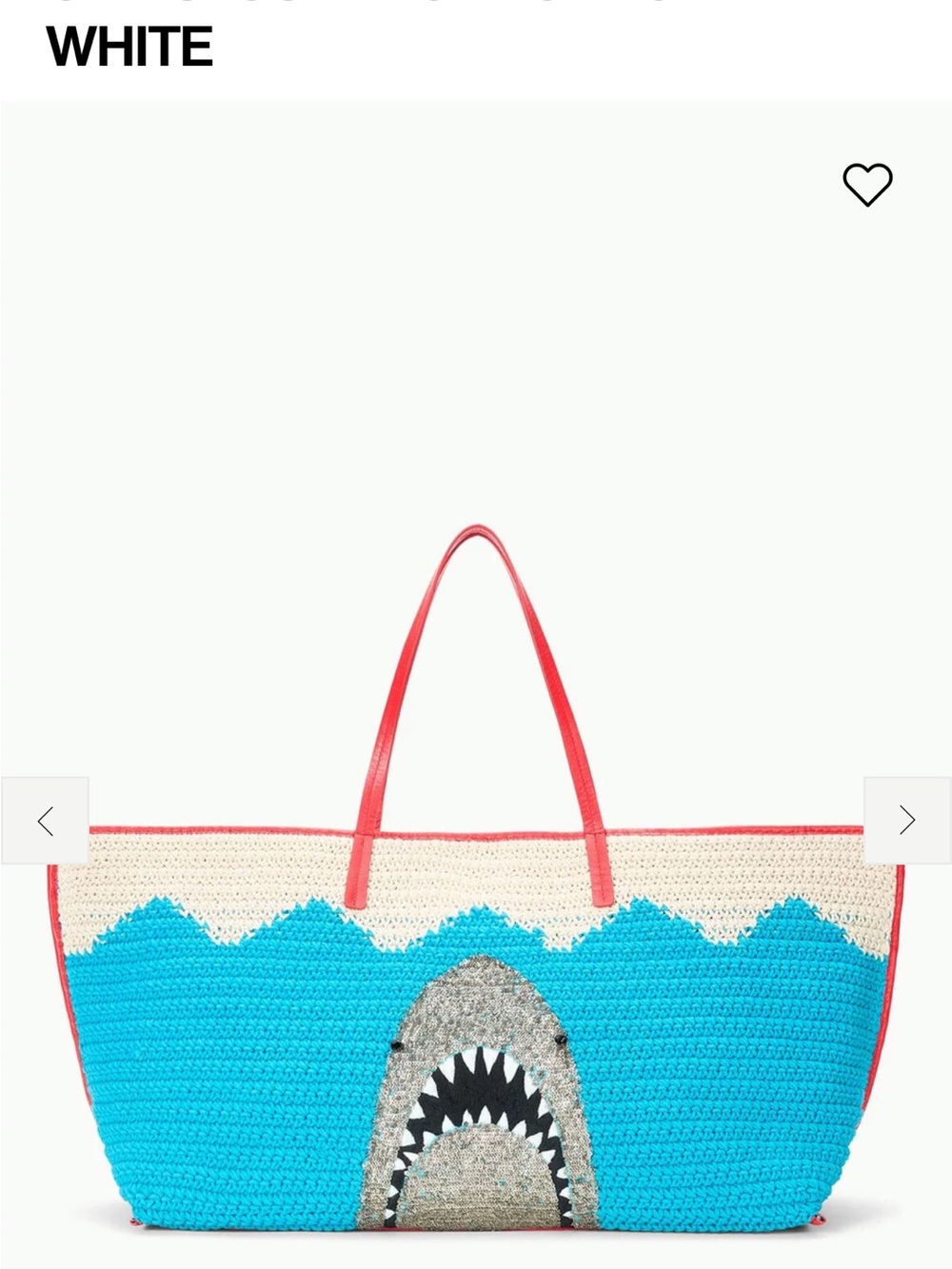 STAUD CHRISTOS Large Great White Shark Tote Bag in Turquoise, White & Red- NWT